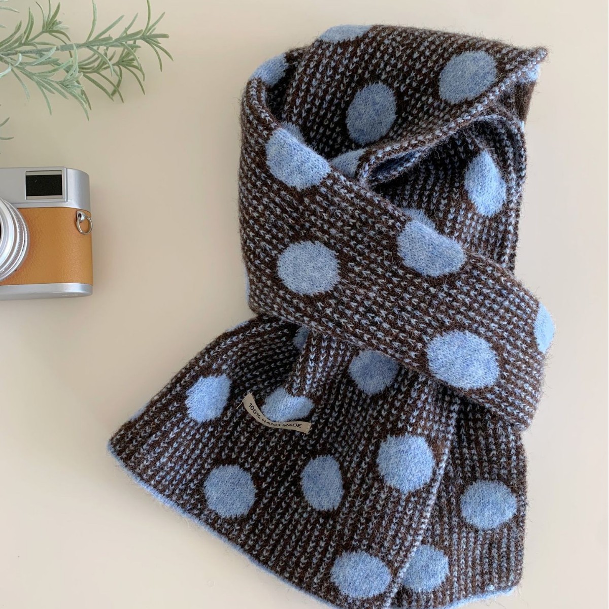 Korean-style Retro Polka-dot Knitted Scarf For Women photo 1