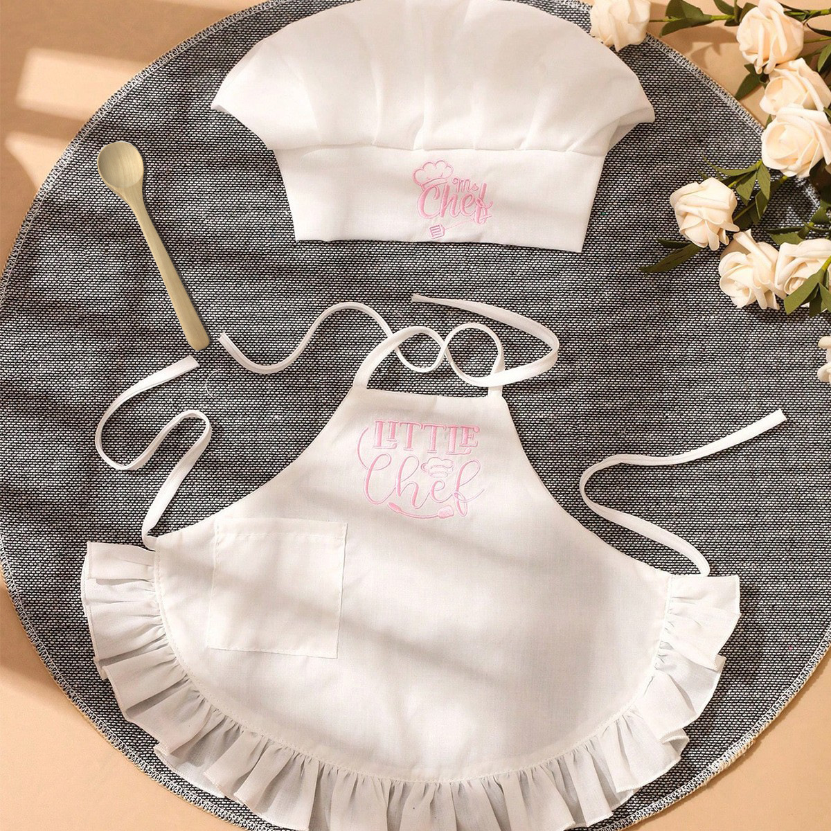 One-month-old Baby Photo Outfit Tall-top Hat Lace-trimmed Embroidery Little Chef Costume photo 5