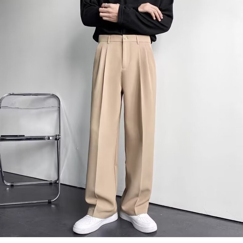 Loose-fitting Straight-leg Trousers Ice-silk White Suit Pants For Men photo 4