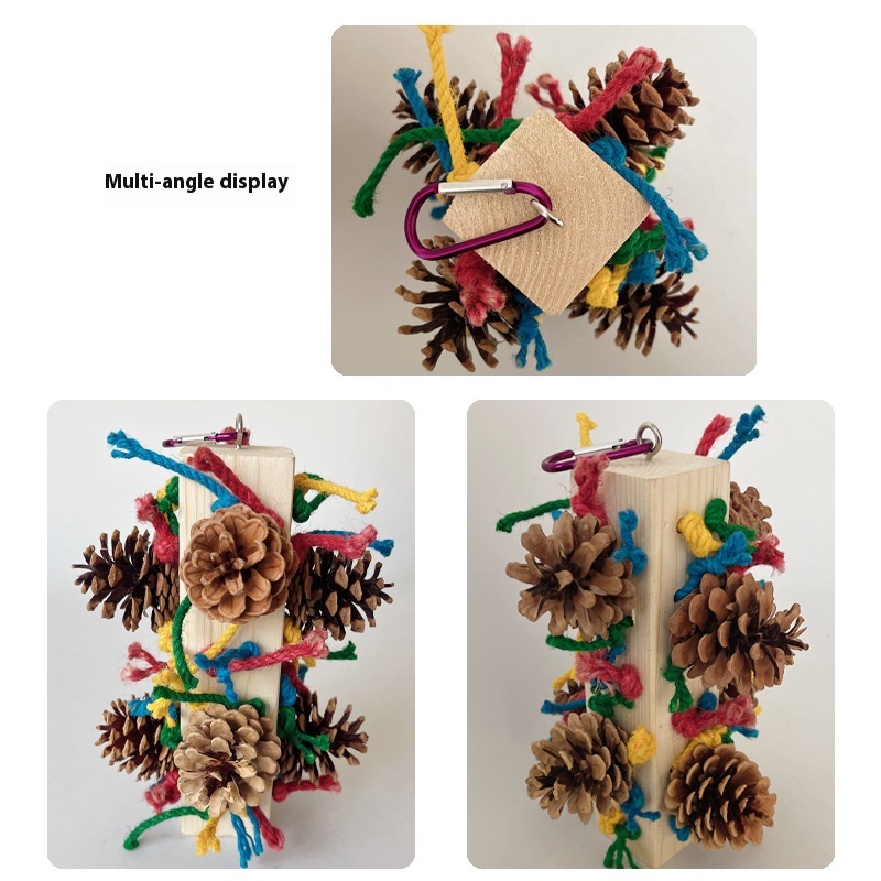Solid Wood Parrot Toy Bird Stand Tearing Damage Relieving Stuffy Bite Wooden Square photo 8
