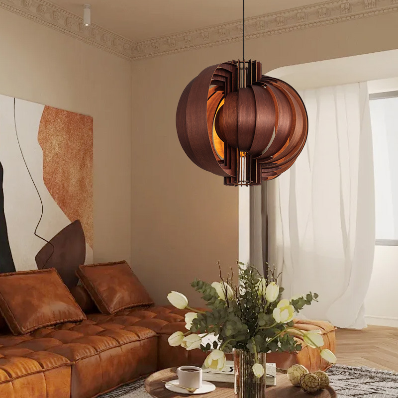 New Chinese-style Creative Wood Veneer Chandelier photo 1