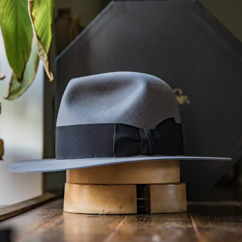 Wool Denim Hat With A Wide Brim And Bow photo 1