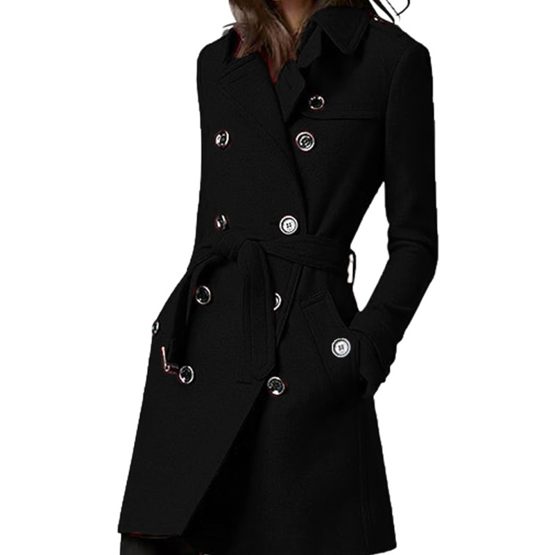 Womens Long Woolen Belted Double-breasted Coat With A Fitted Waist photo 3