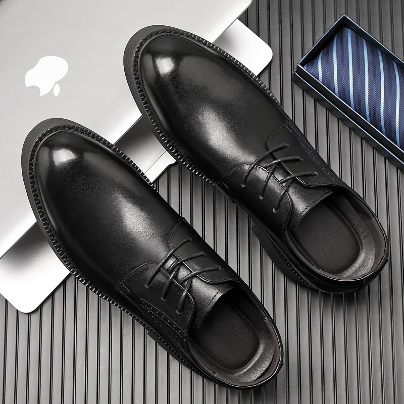 Men's Lightweight Thick-soled British-style Genuine Leather Casual Wedding Shoes photo 2