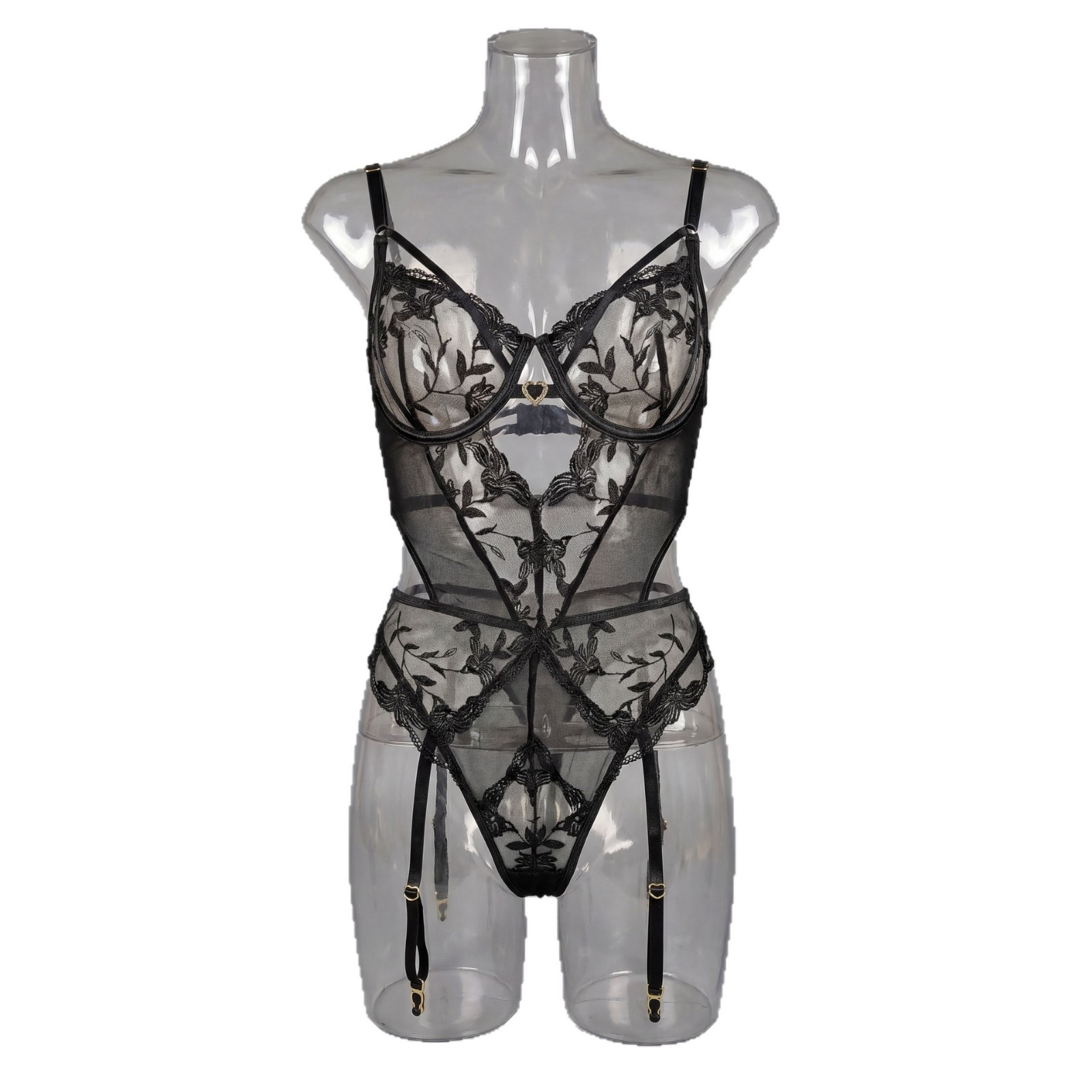 Sheer Cutout Bodysuit Underwire Pushup Crotchless Nylon photo 6