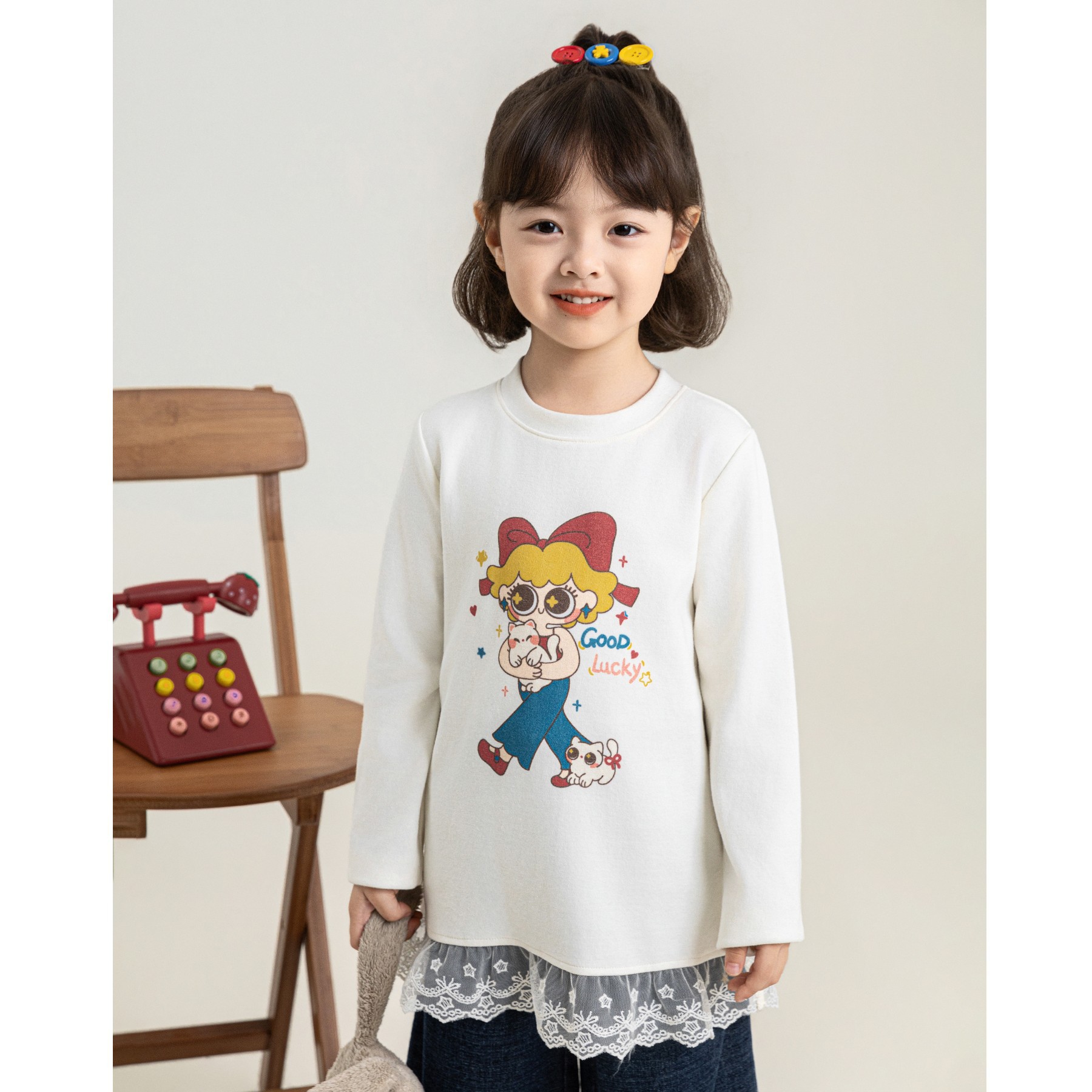 Girl's Printed Lace-trimmed Cotton Pullover photo 4