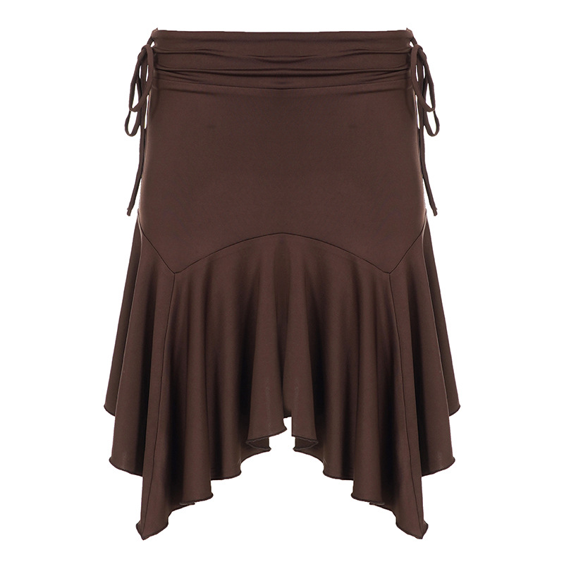 Retro Low-waist Pleated Lace-up Asymmetrical Midi Skirt photo 2