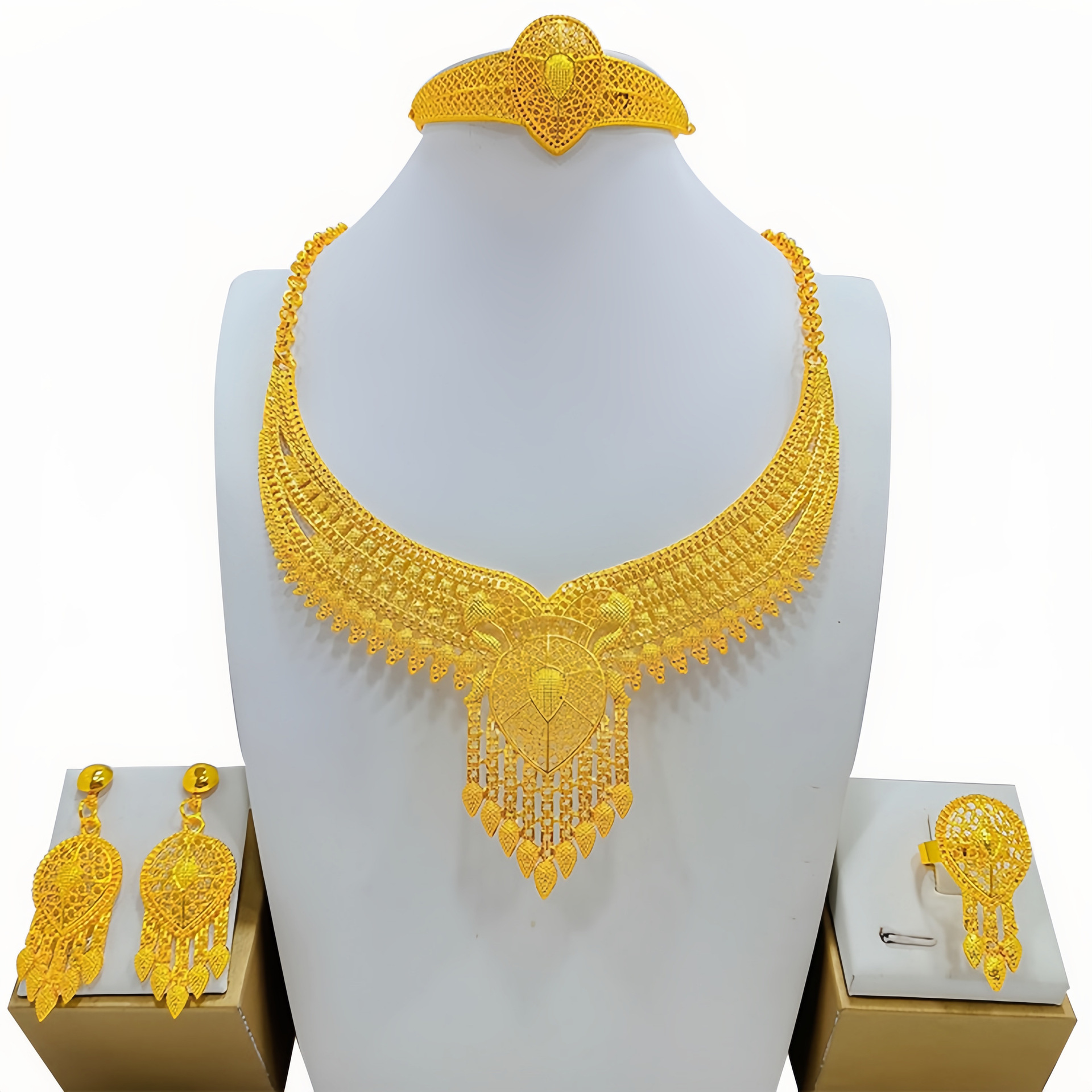 Bridal Wedding Necklace Earring Ring Bracelet Four-piece Set photo 1