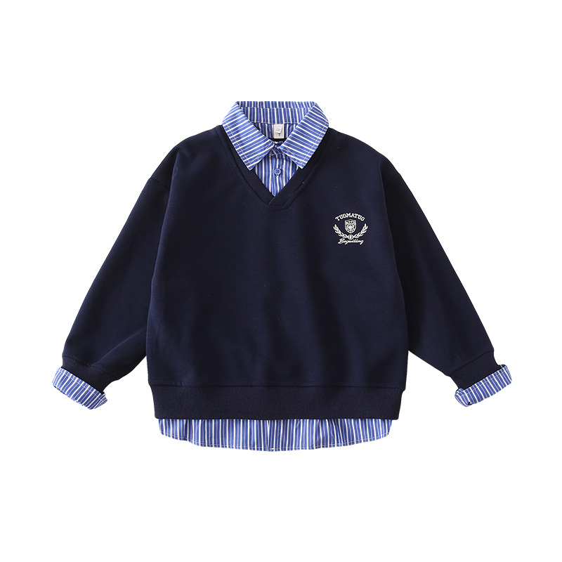 Kids FallWinter Patchwork Polo-Neck Sweater Heavyweight Coordinating Parent-ChildSibling Matching Sets For Boys And Girls photo 4
