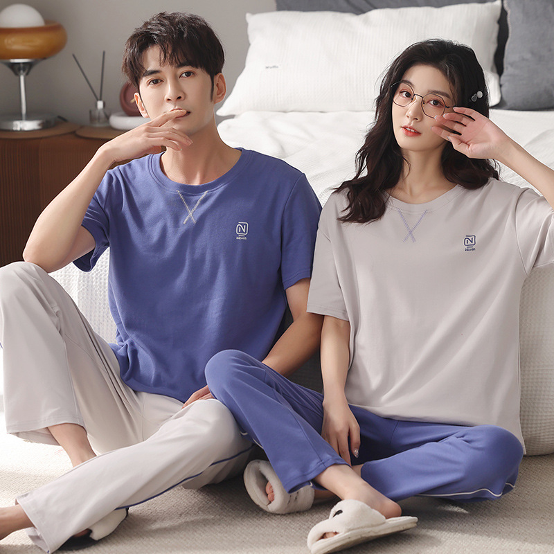 Couple Pajamas Men's Cotton Red Animal Year Trousers Short Sleeve Home Clothes Set photo 3