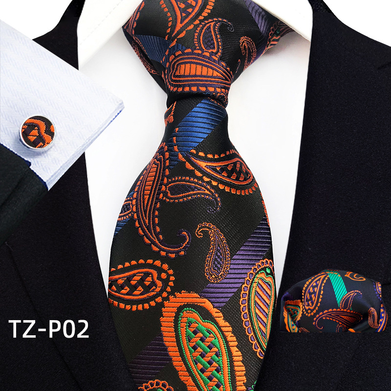 Mens Plaid Formal Tie Pocket Square And Cufflinks Three-Piece Set photo 3