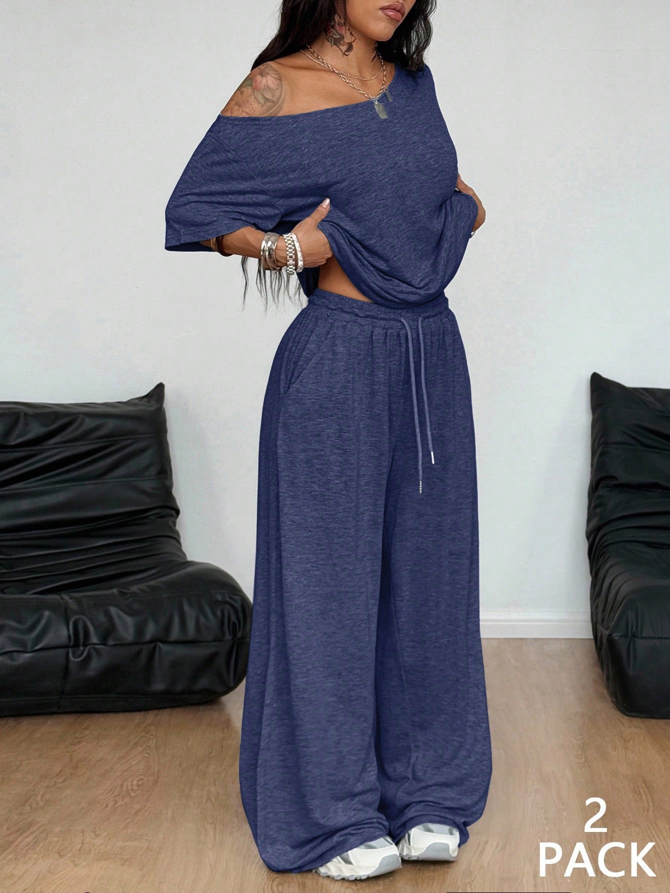 SpringSummer Women's Casual Solid-Color Sports Two-Piece Set photo 6