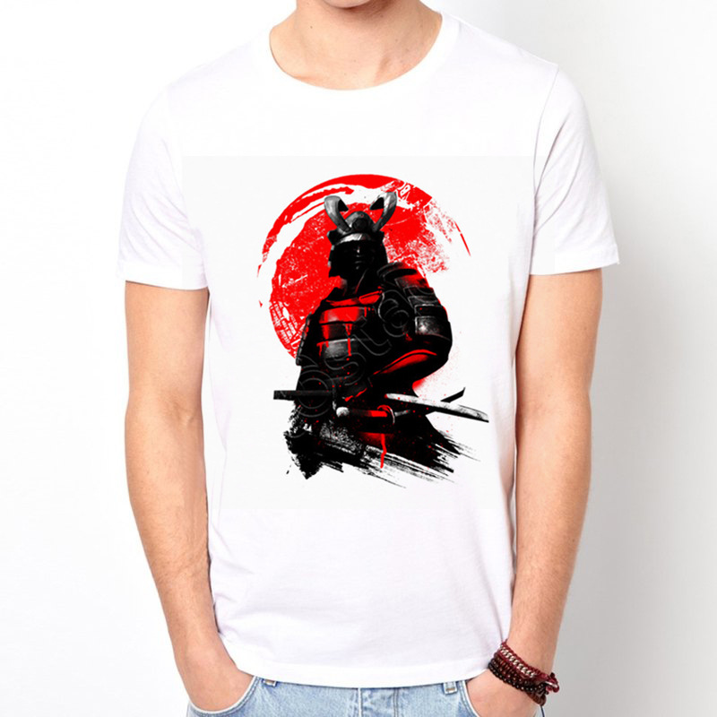 Cartoon Anime Japanese Samurai Harajuku Style White Men's T-shirt photo 3