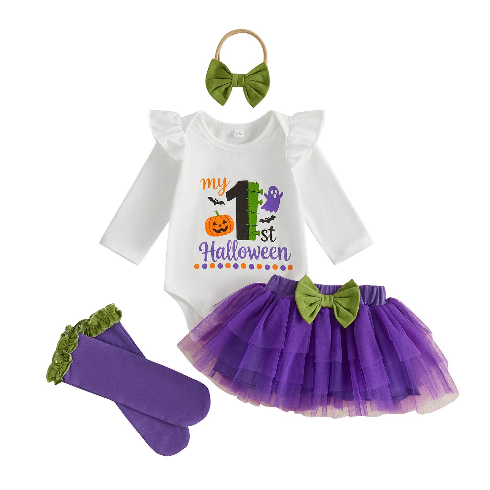 Girls Halloween Long-Sleeve Romper Tulle Skirt Set photo 2