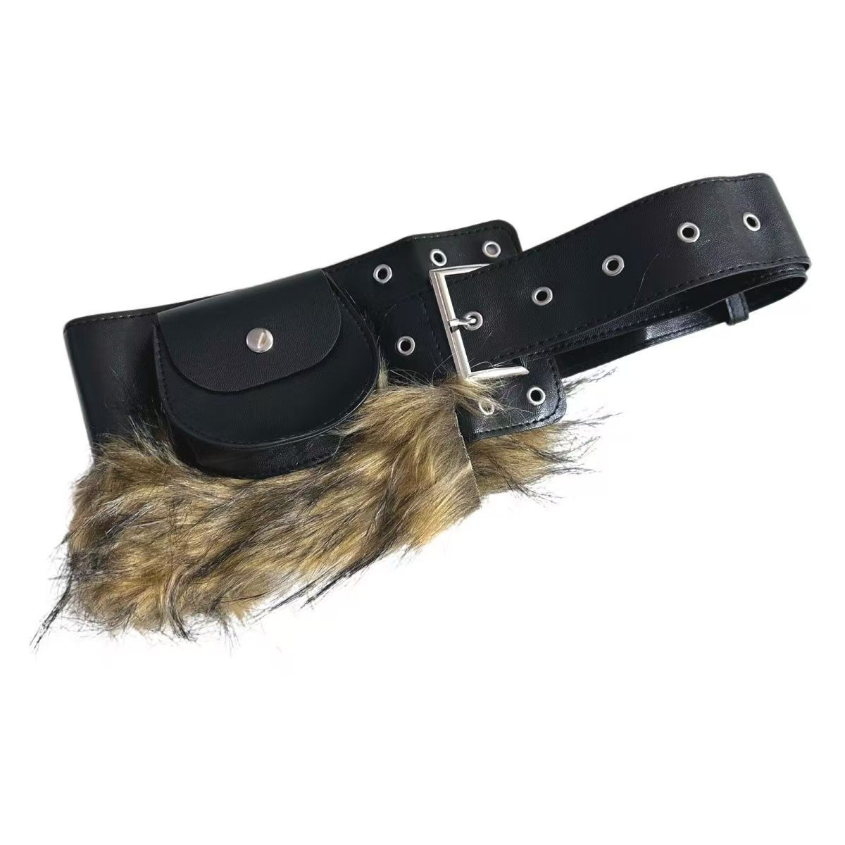 New Womens Fluffy Patchwork Belt Accessory With A Lipstick Pouch photo 5