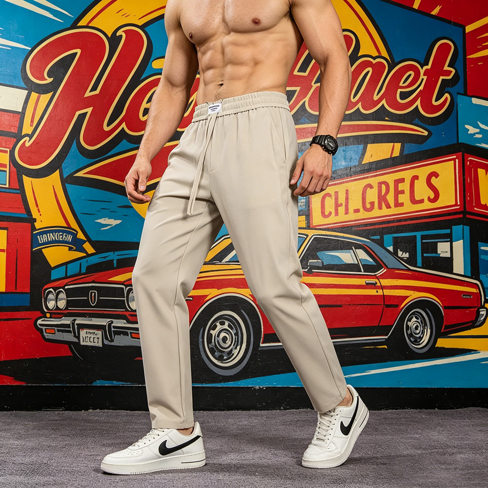 Men's Anti-wrinkle Elastic Waist Micro-cone Straight Casual Pants photo 1