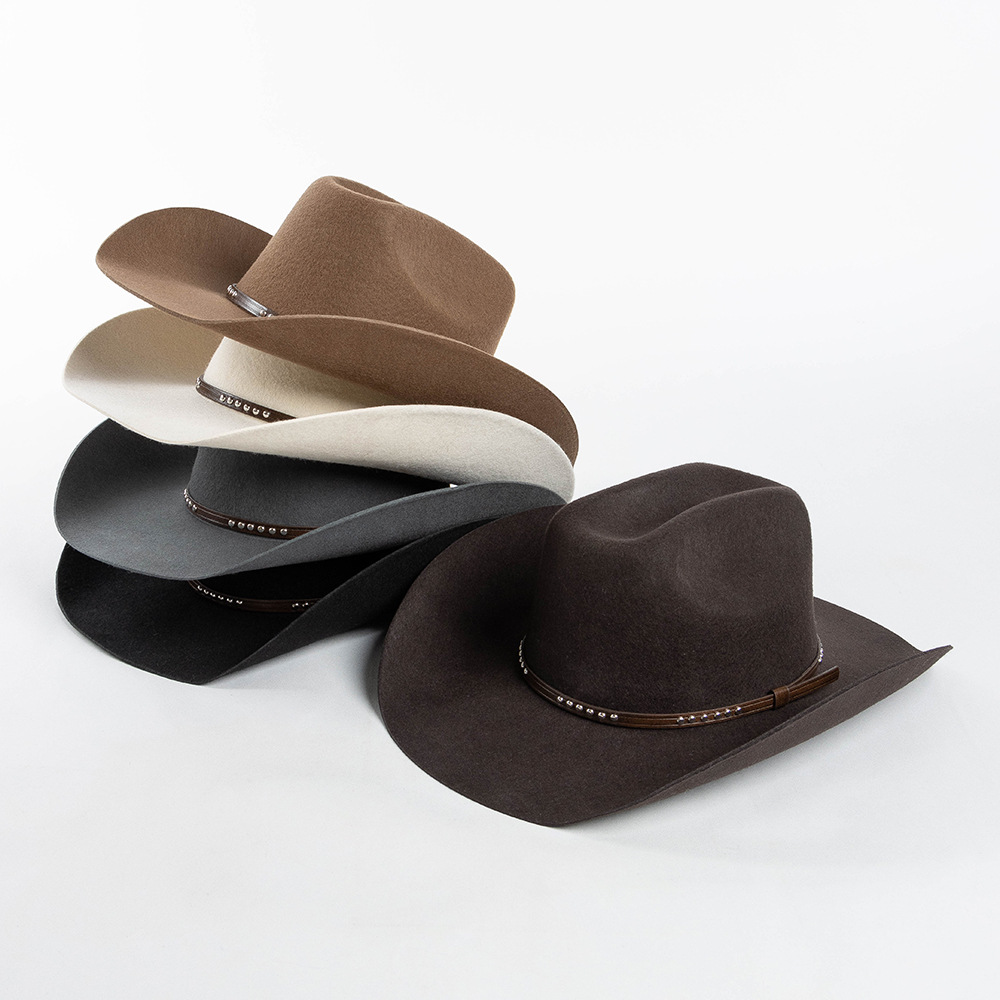 Wool Top Fashionable With Rivet And Belt Detailing Featuring A Curled Brimjazz-style Hat photo 1