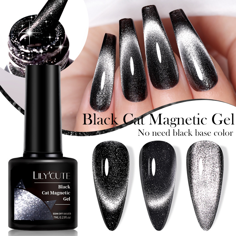 Ultra-Black Crystal Cat Eye High-Quality Black And Gray Pearlescent Crystal Nail Gel photo 3