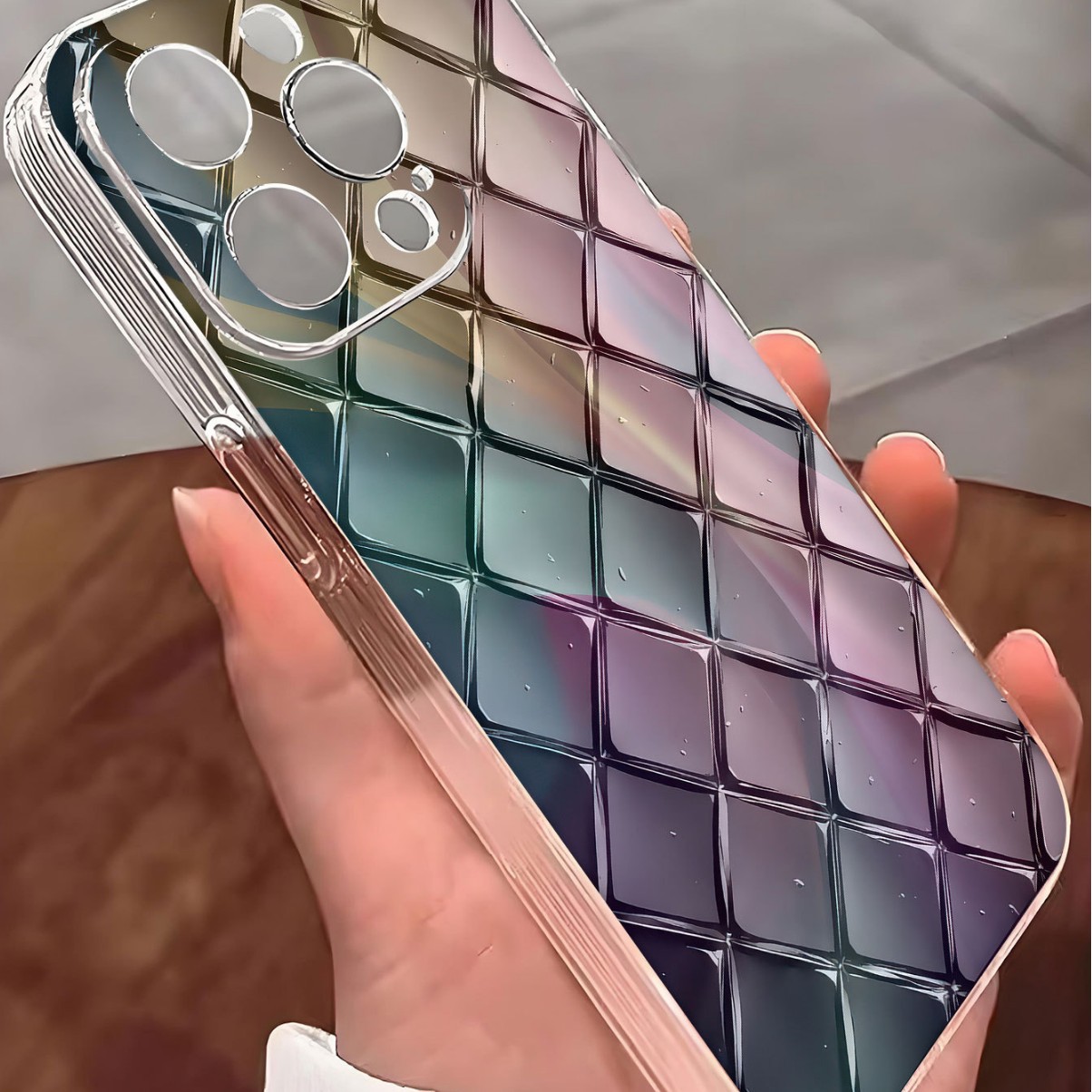 Colorful Grid Shockproof Transparent Phone Case Protection photo 4