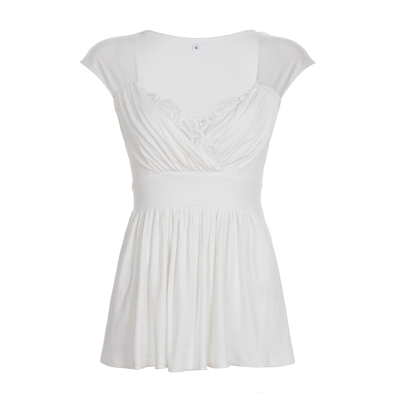 Women's White Lace-mesh Knitted Top photo 2