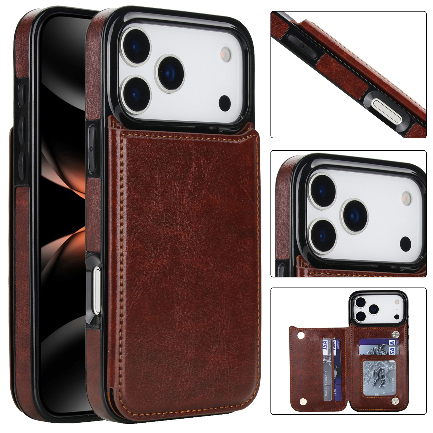 Split-style Women's Leather Case With Card Slots And Crazy Horse Texture Phone Shell photo 5