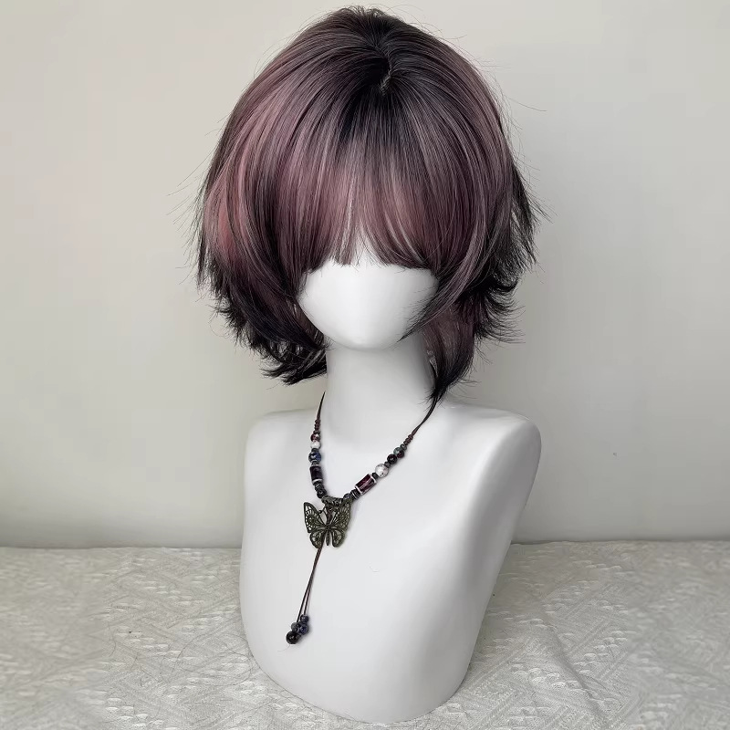 Wig For Women Black And Pink Ombre Siamese Cat Layered Mullet Cosplay Headpiece photo 4