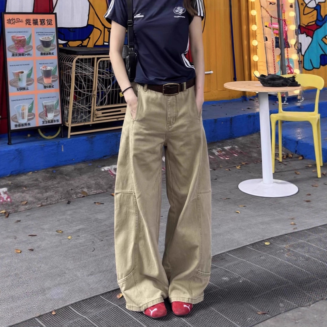 High-waisted Slimming Figure-flattering Straight-leg Denim Wide-leg Pants photo 2