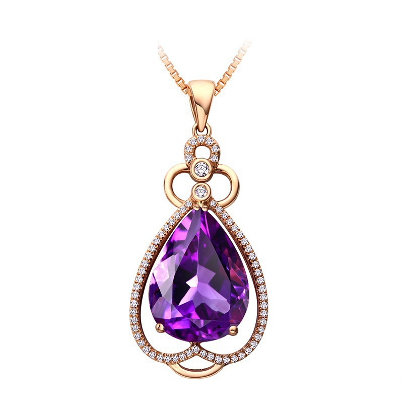 Quality Ear Hook Purple Gemstone Diamond Ring Rose Gold Collarbone Necklace Set photo 5