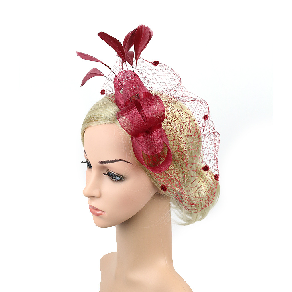 Bride Veil Hair Bow Top Hat Headdress Flower Cover Face Mesh Head photo 2