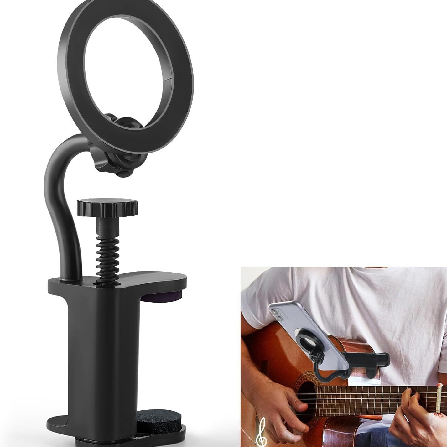 Rotating Phone Live Streaming Stand Guitar Headstock Clamp photo 2