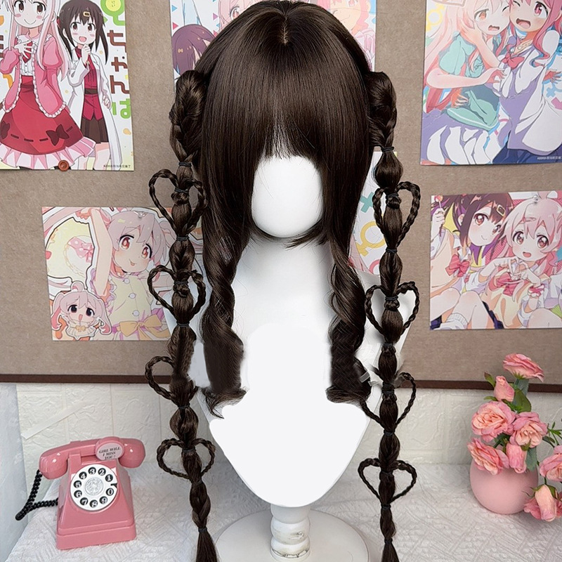 Womens Wig Wispy Bangs Long Straight Black Hair Braided Updo photo 1