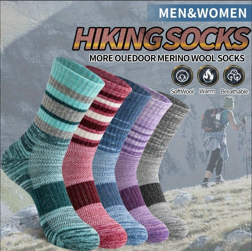 Mens Chunky Yarn Retro Striped Sweat-wicking Breathable Mid-calf Athletic Socks photo 1