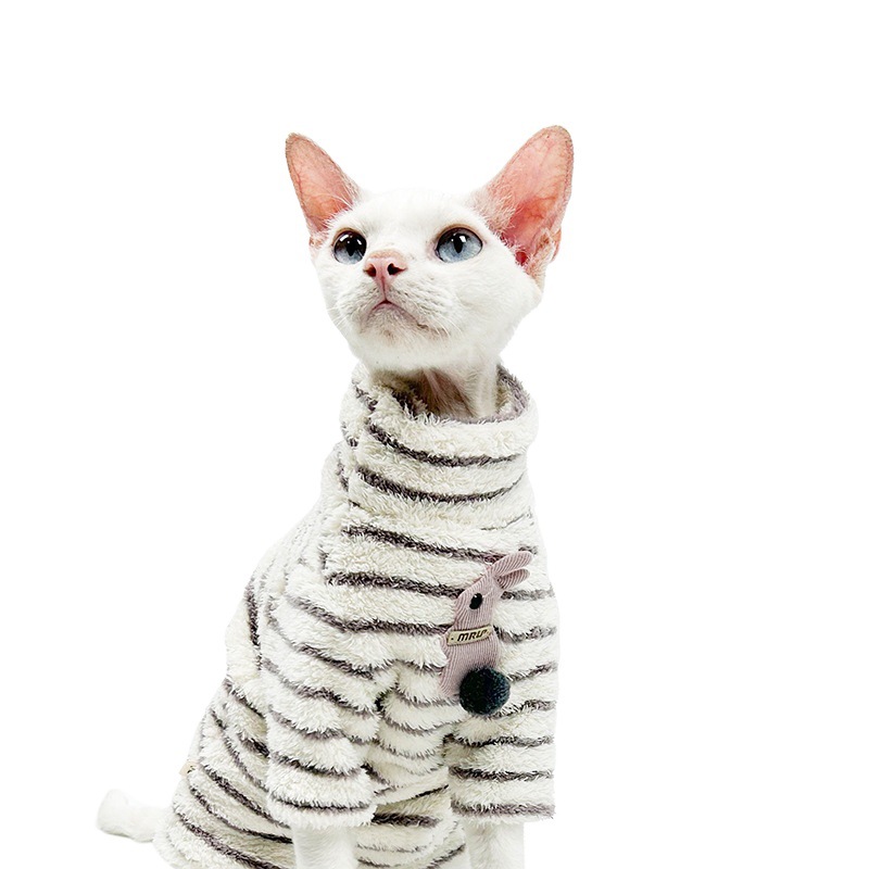 Sphynx Cat Warm Fleece Striped Turtleneck Sweater For Hairless Cats Kittens Devon Rex photo 7