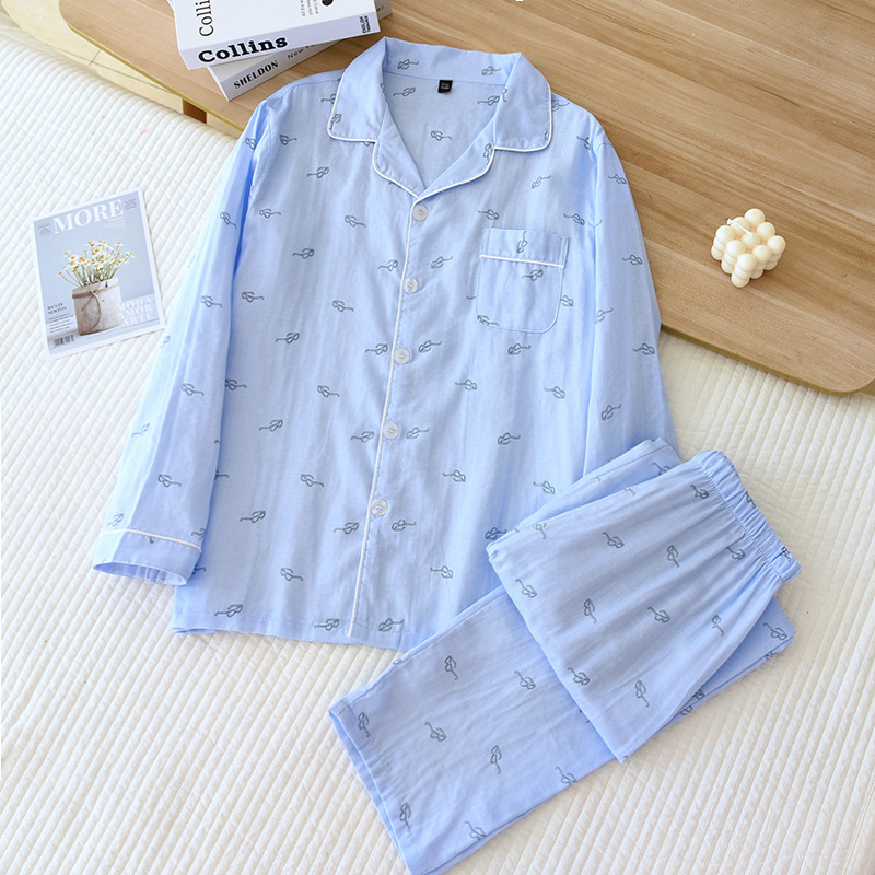 Pure Cotton Gauze Long-sleeved And Long-pants Men's Pajamas photo 7
