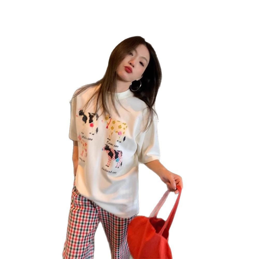 American Retro Cartoon Print Korean Version Loose Versatile Top photo 2