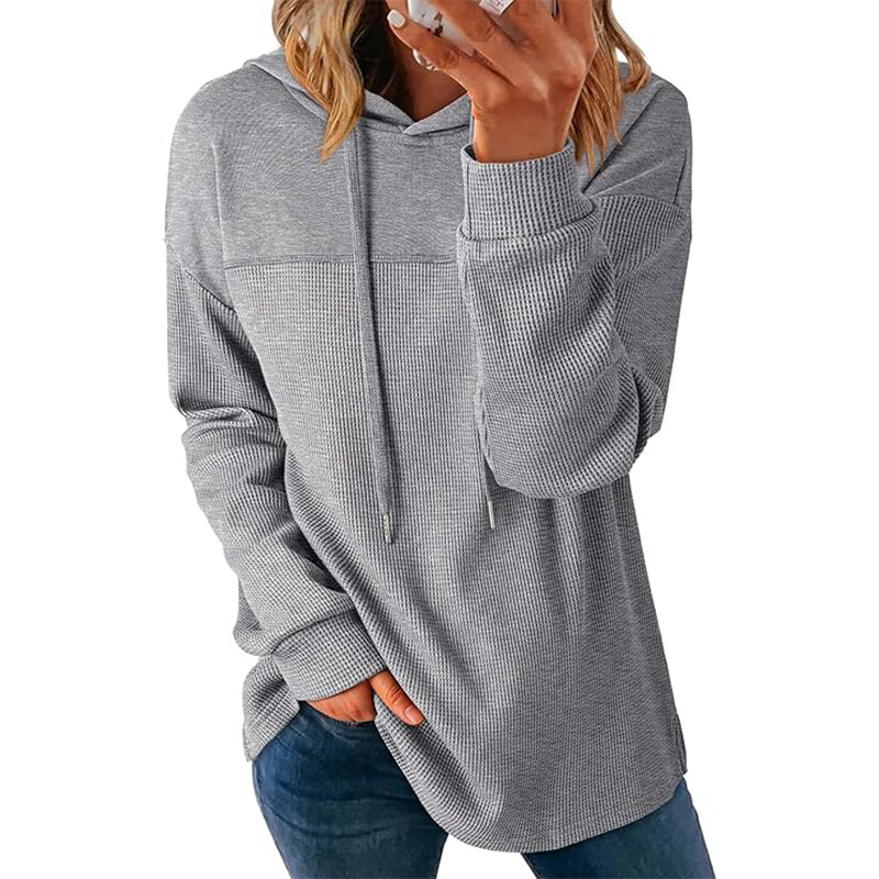 Hooded Casual Waffle-knit Long-sleeve Sweatshirt photo 4