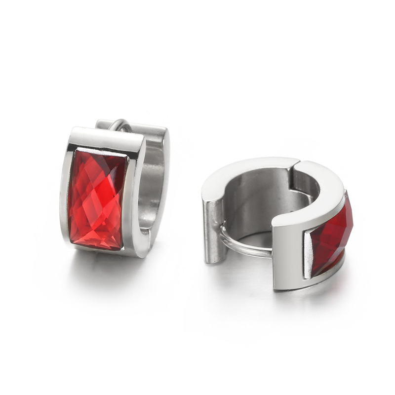 Cross-border European And American-style Personalized Earrings Titanium Steel Round Glass Ear Clips photo 8