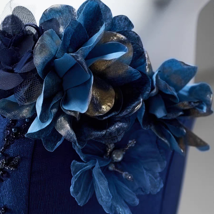 Blue High-end Intricately Embellished Strapless Ball Gown For Evening Events And Banquets photo 3