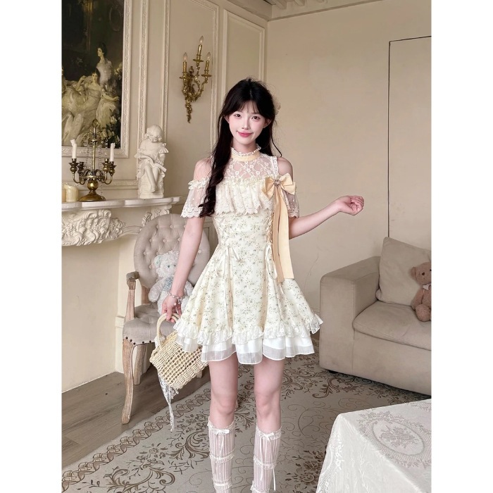 Womens Floral-print Dress With A Tie Waist Slimming Short Style Trendy photo 6