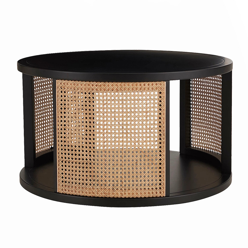Solid Wood Double-layer Rattan Tea Table photo 4