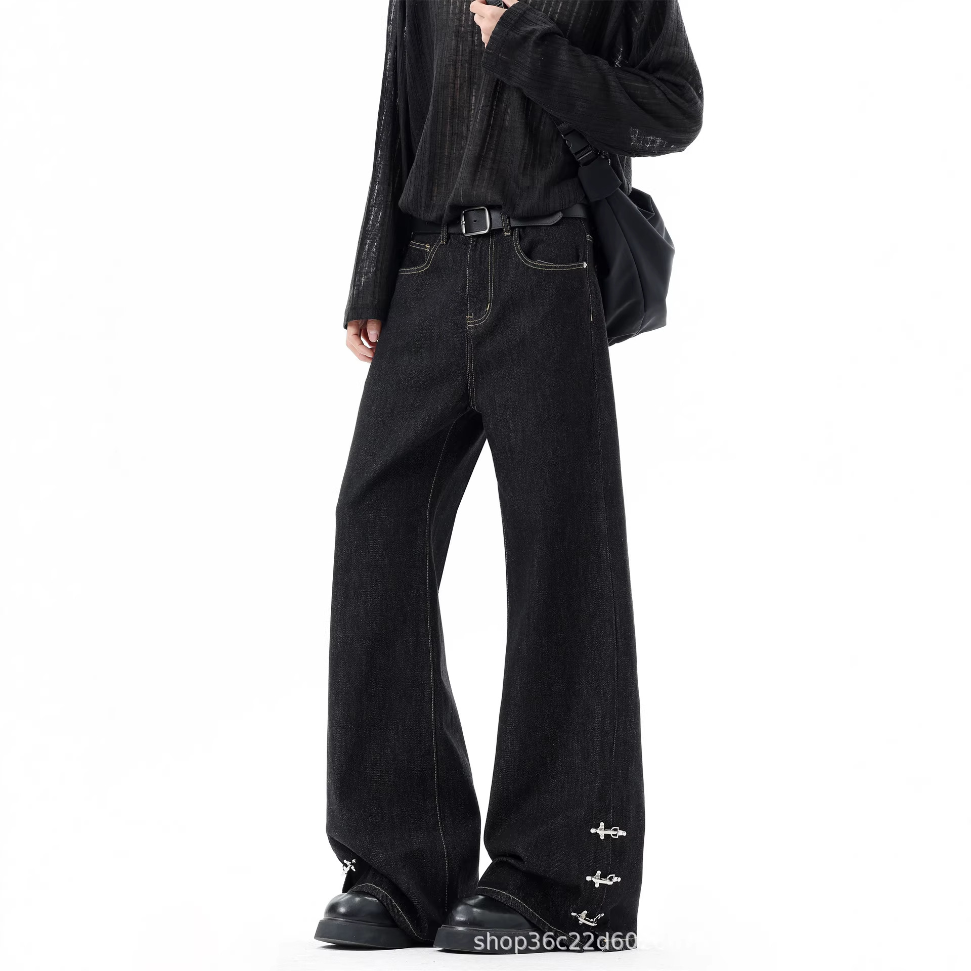 Men's American-style Vintage High-end Raw Denim Flared Pants photo 1