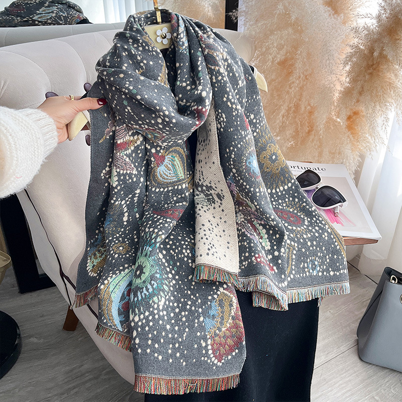 Starry Sky Cashew Flower Shawl Women's Double-Sided Thickened Scarf photo 4