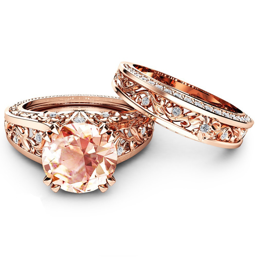 14K Rose Gold Plated Champagne Gemstone Engagement Ring photo 5