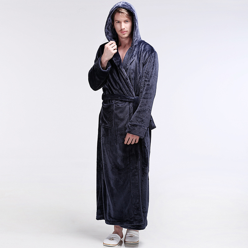 Mens Winter Hooded Thickened Long-Style Nightgown photo 2