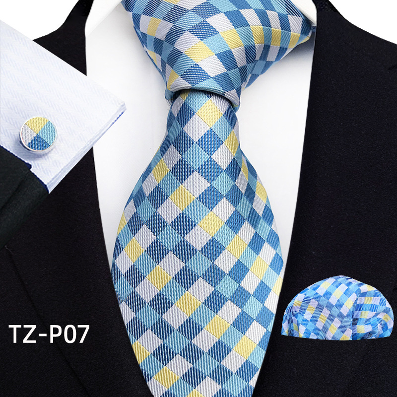 Mens Plaid Formal Tie Pocket Square And Cufflinks Three-Piece Set photo 8