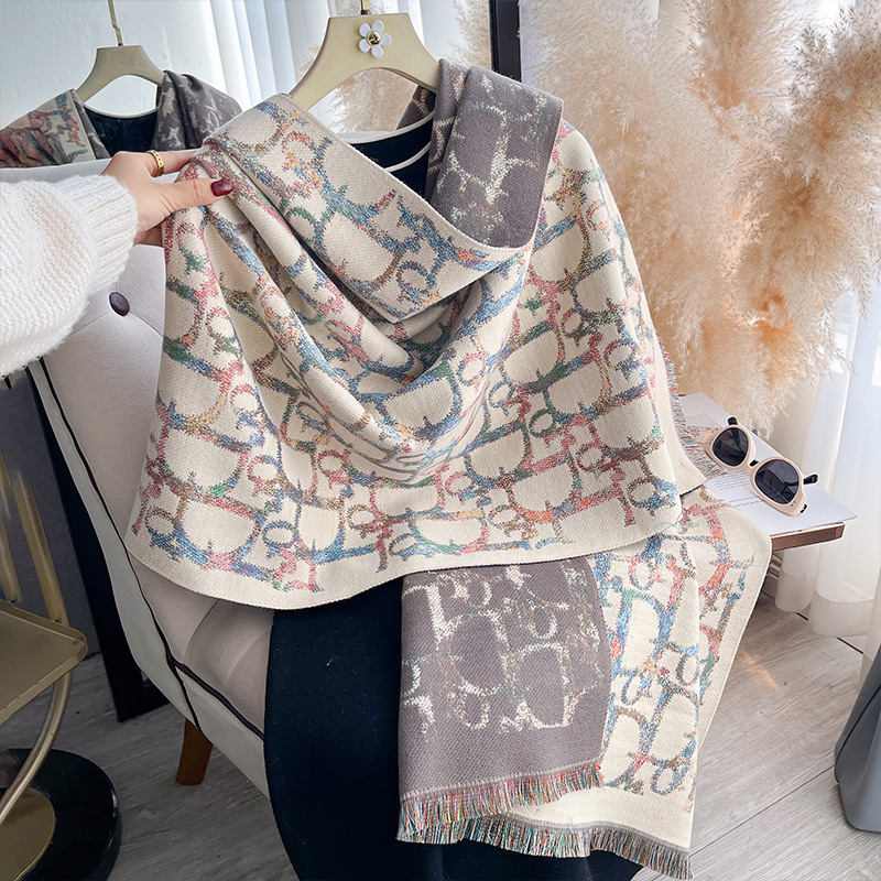 Light Luxury Colorful D-Letter Jacquard Shawl For Women photo 5