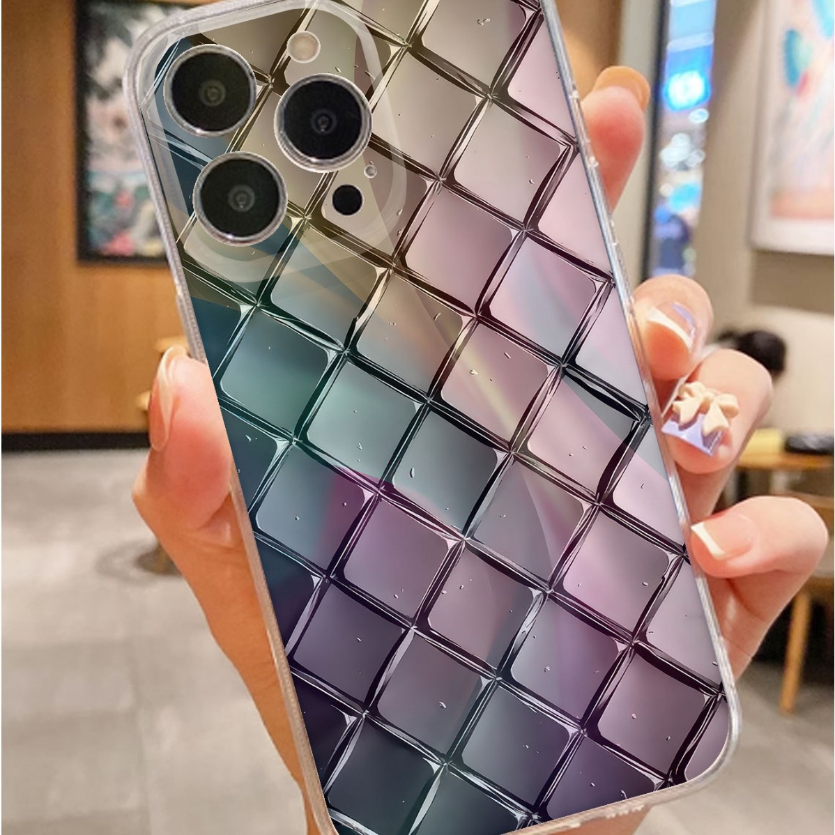 Colorful Grid Shockproof Transparent Phone Case Protection photo 1