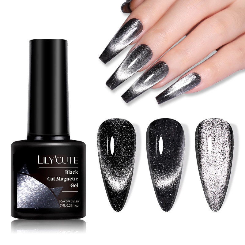 Ultra-Black Crystal Cat Eye High-Quality Black And Gray Pearlescent Crystal Nail Gel photo 4