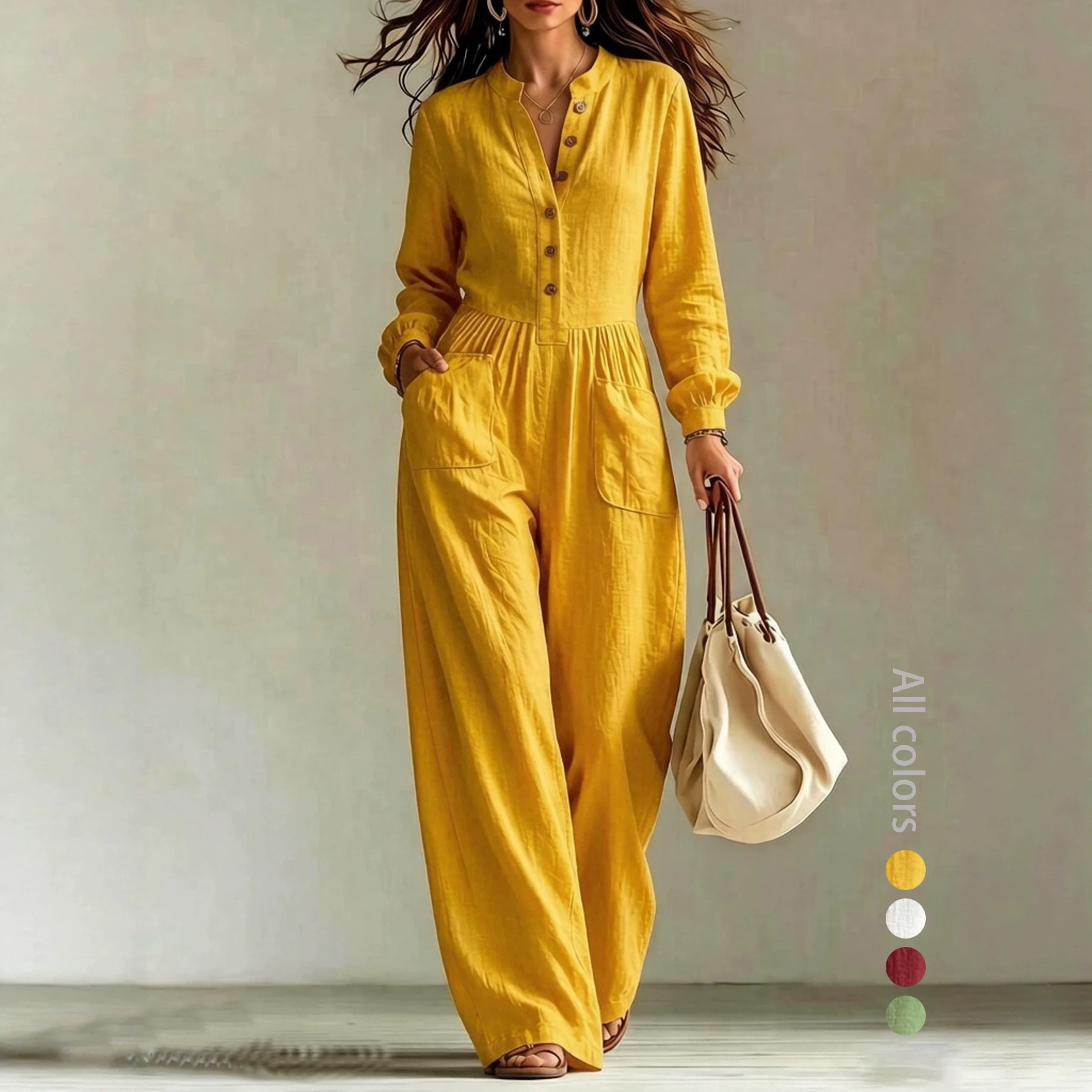 Jumpsuit With Buttons Waist-cinching Design And Pockets photo 1