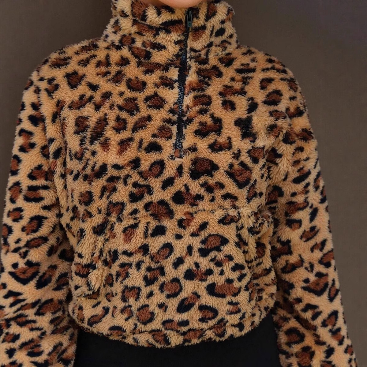Leopard-print Faux Fur Short Jacket Hoodie For Women photo 3